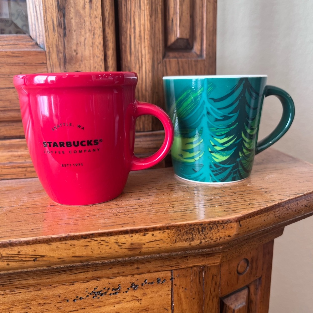 Starbucks demi 3 oz espresso cup Red‎ Abbey and Evergreen  new Seattle PNW